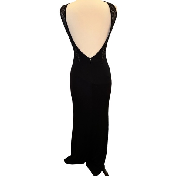 WMNS Basix Black Label Black Evening Gown with Beaded Neckline - Picture 4 of 9